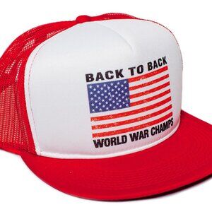 Back To Back World War Champs Champions Flat Bill Truckers Hat Cap Red/White